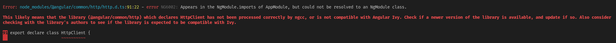 Erro ngcc HttpClient