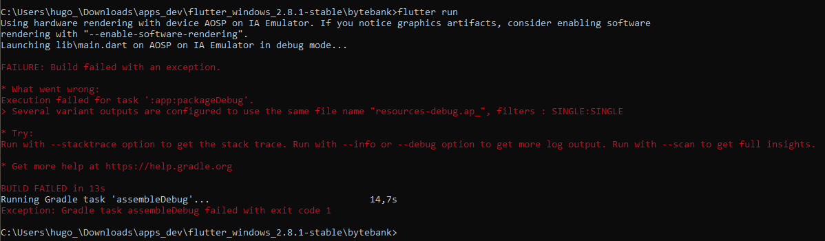 Erro no terminal ="Gradle task assembleDebug failed with exit code 1"