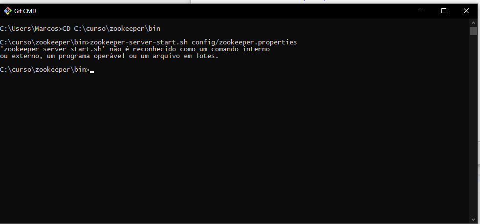 zookeeper-server-start.sh não é reconhecido como um comando interno ou externo, um programa operável ou um arquivo em lotes.