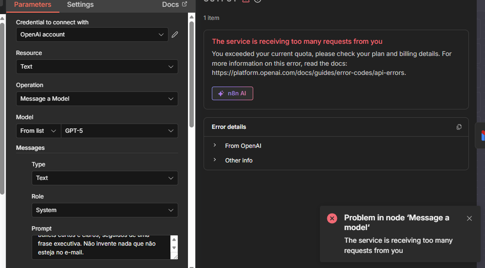Problem in node MESSAGE A MODEL
