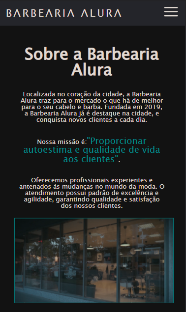 Versão mobile da página Barbearia Alura