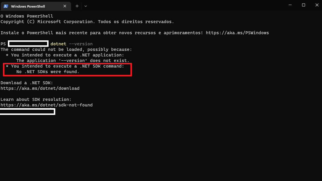 SDK não encontrada no terminal