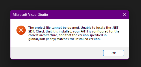 Erro SDK Visual Studio