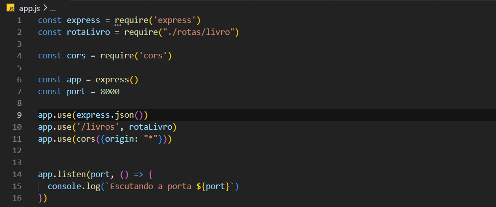 imagem código app.js alura-books-server