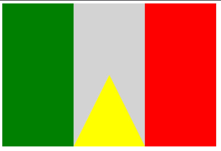 imagen de una bandera con los colores verde, gris claro y rojo, que contiene un triángulo amarillo centrado en su base