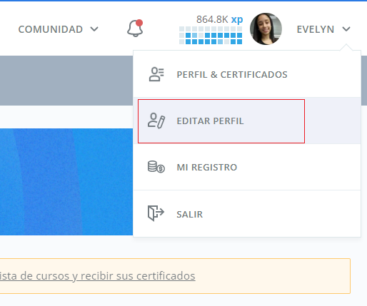 botón editar perfil en la plataforma de Alura Latam