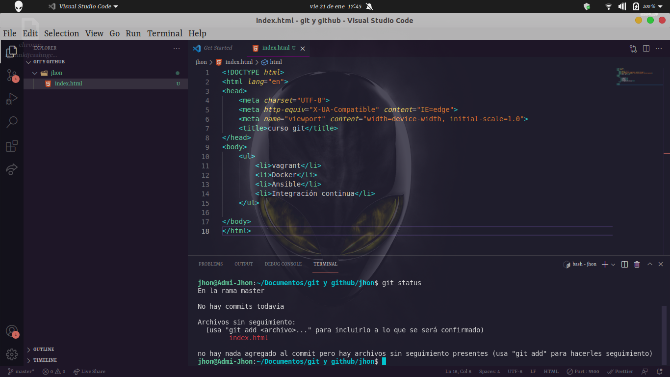 Git en consola Visual code Git y GitHub controle y comparta su