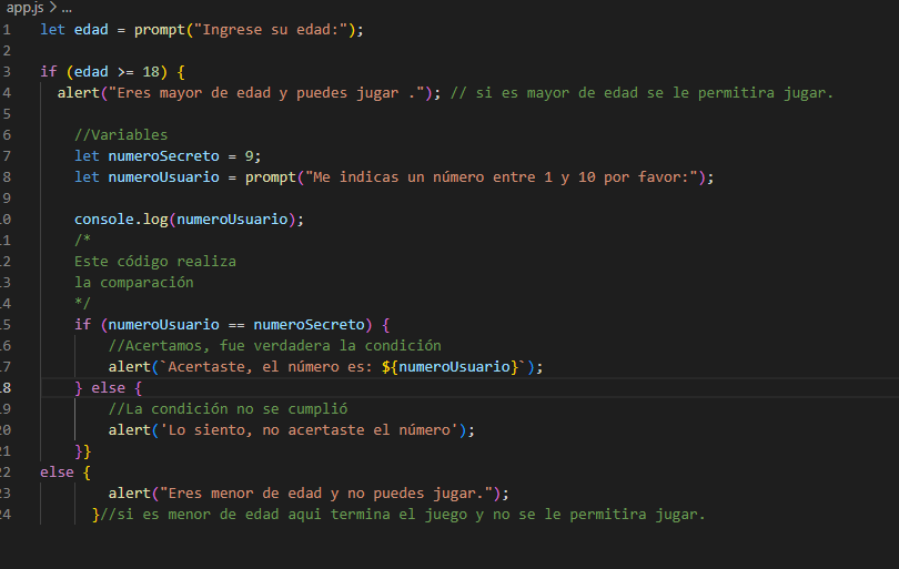 codigo que permite estableefr si es mayor de edad, y si es mayor de edad , podra jugar, de lo contrario no