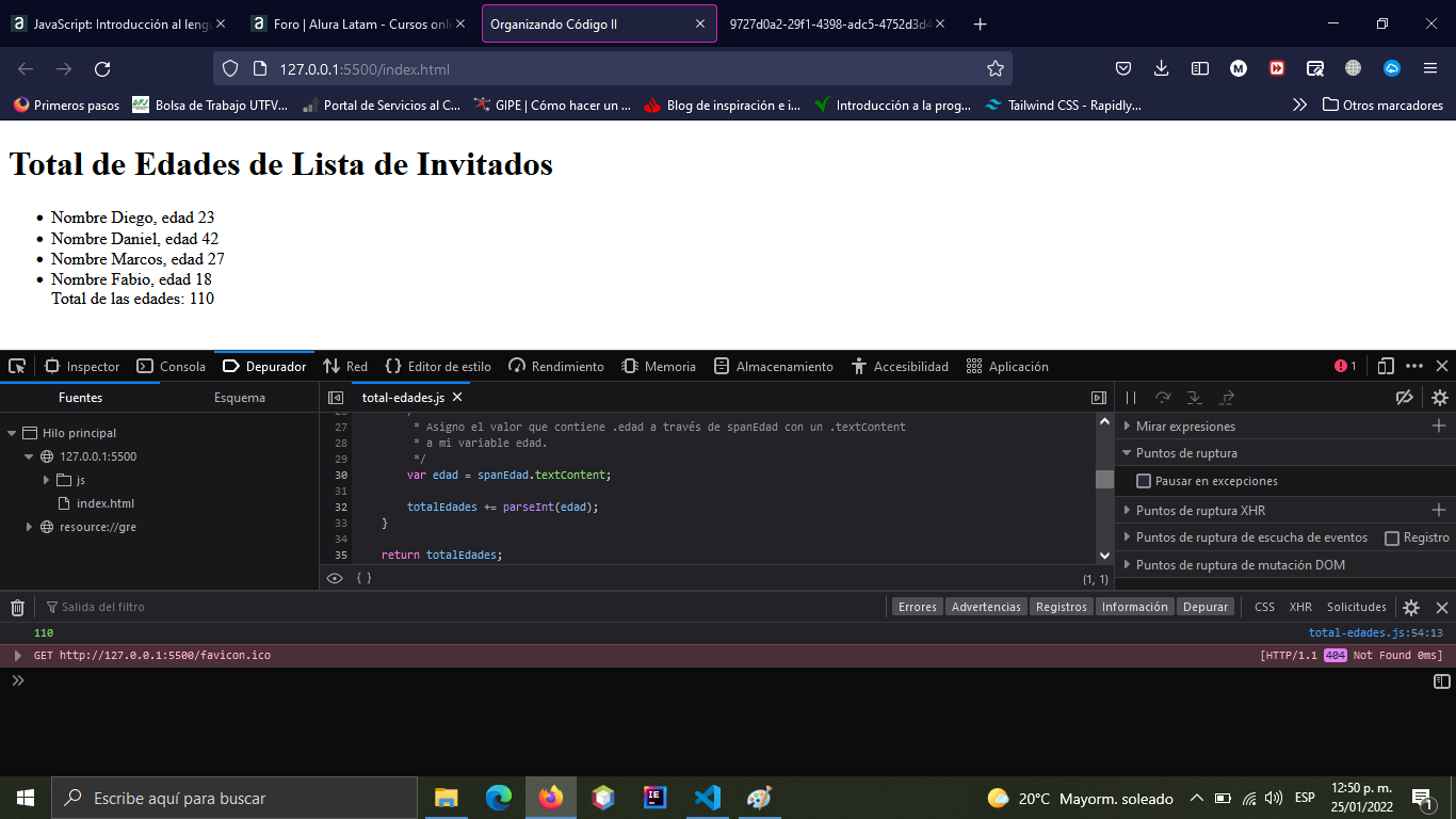 Vista del resultado en mi html en vivo