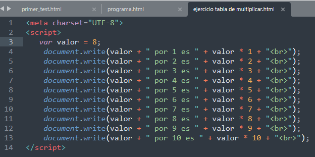 Ejercicio de tabla de multiplicar-Solución