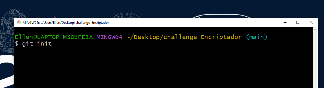 Terminal de Git Bash abierto con el comando git init