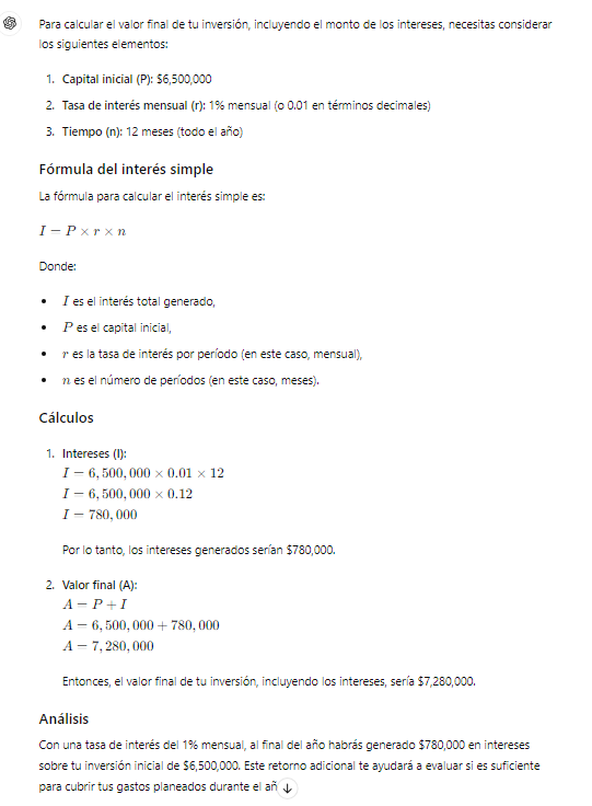Imagen de resultados de ChatGPT luego de haber ingresado el prompts con la informacion que se esta solicitando del Desafio