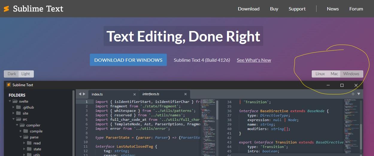 seleccion sistema operativo para descargar editor Sublime