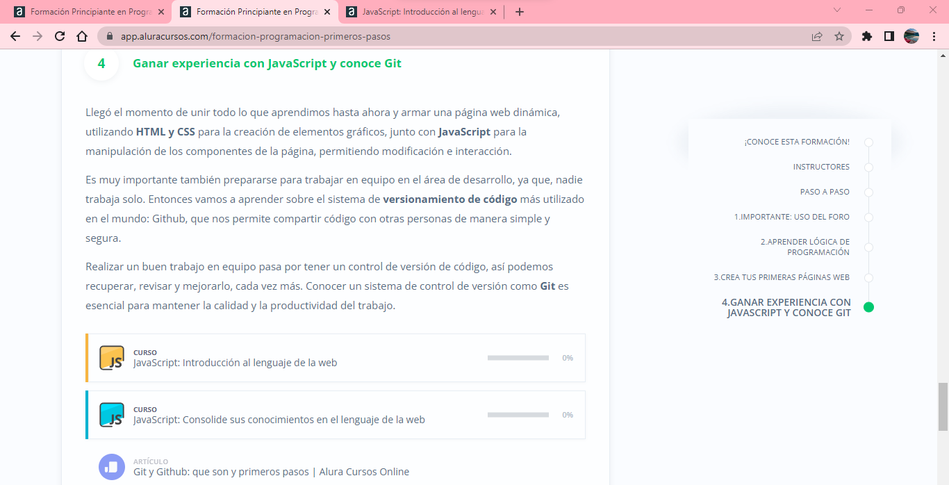Pantallazo del curso Javascript