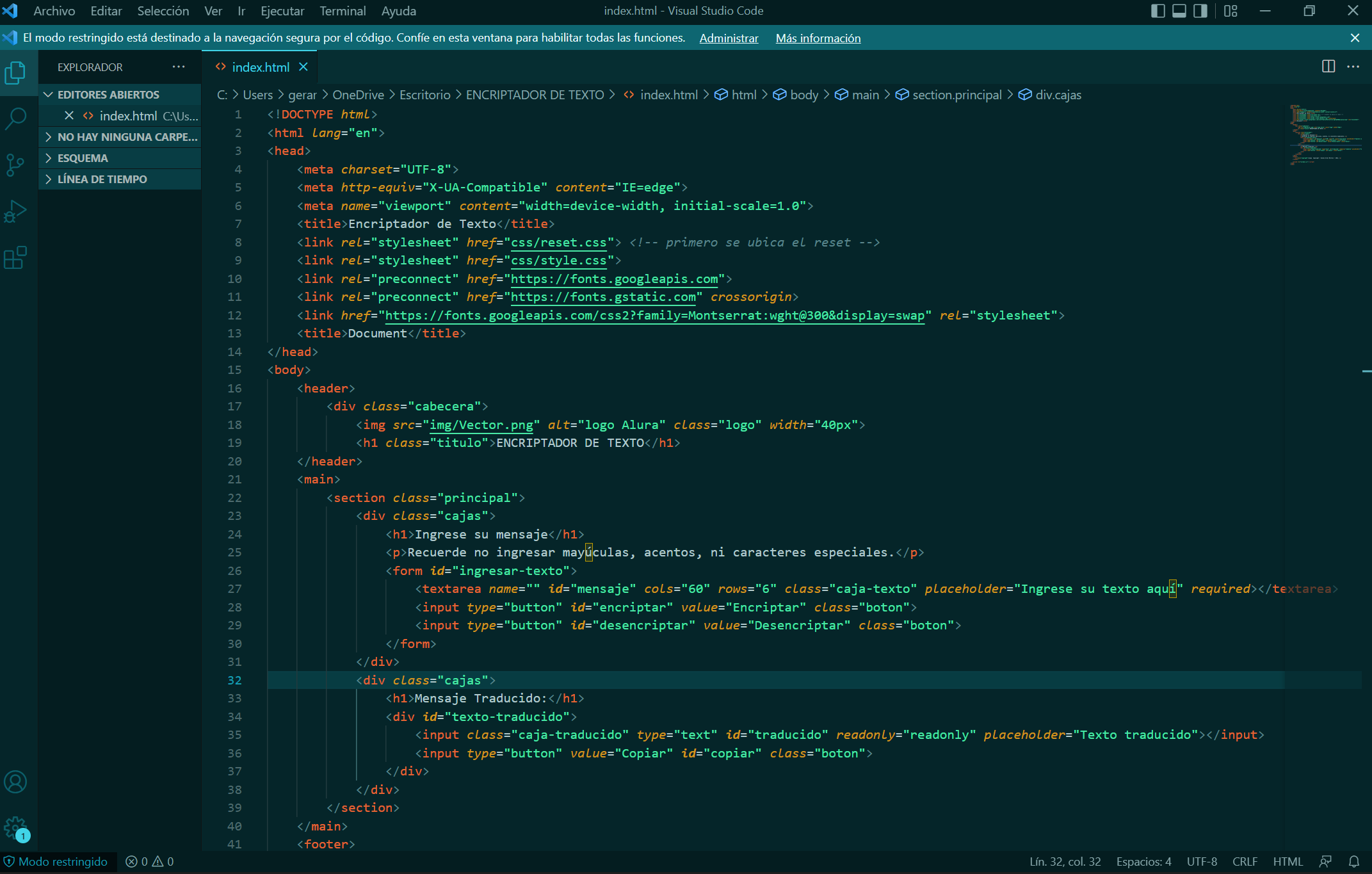 IMAGEN DE PANTALLA VISUAL STUDIO CODE