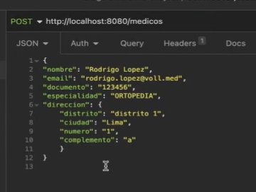 Solicitud del tipo POST para agregar un medico en una lista de médicos - hecho en la herramienta Postman