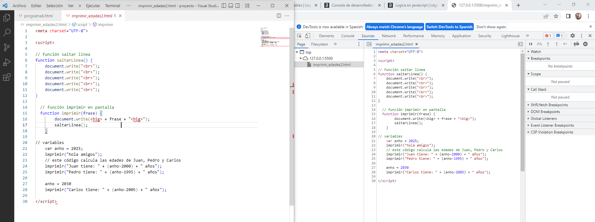 La lógica de JavaScript para interpretar de forma rápida, y el modo depurador de la consola del navegador sin importar cual estamos utilizando, incluso el editor lo muestra que hay error de compilación.