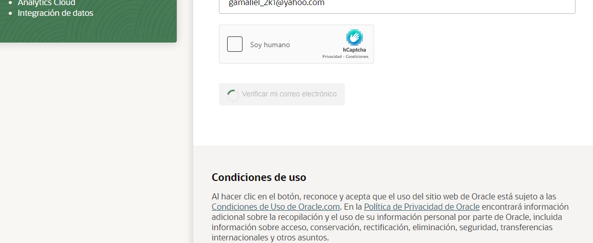 no llega correo de verificacion y se queda dando vueltas el icono al presionar el boton