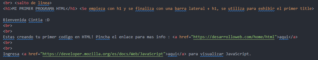 Mis primeros codigos en html + notas de clases