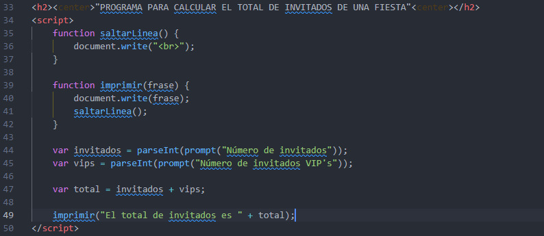 Programa para calcular el total de invitados de una fiesta