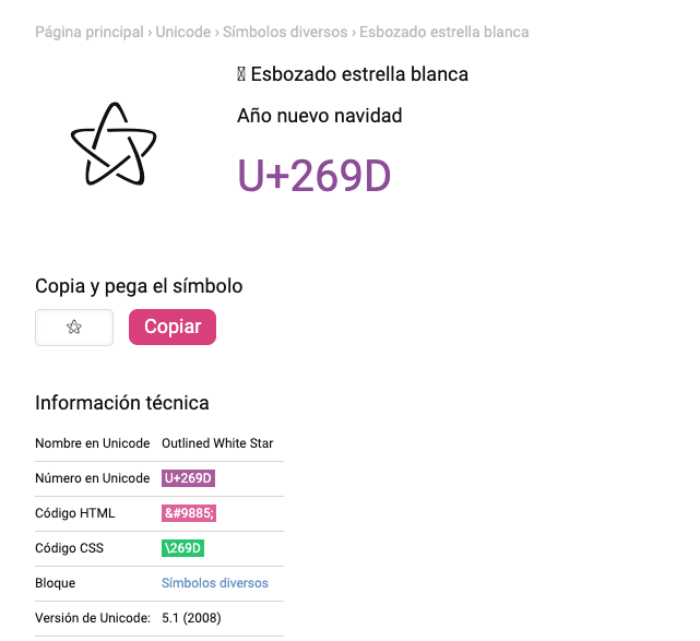 Estrella unicode