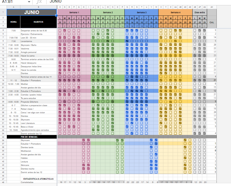 Tabla diaria de hábitos