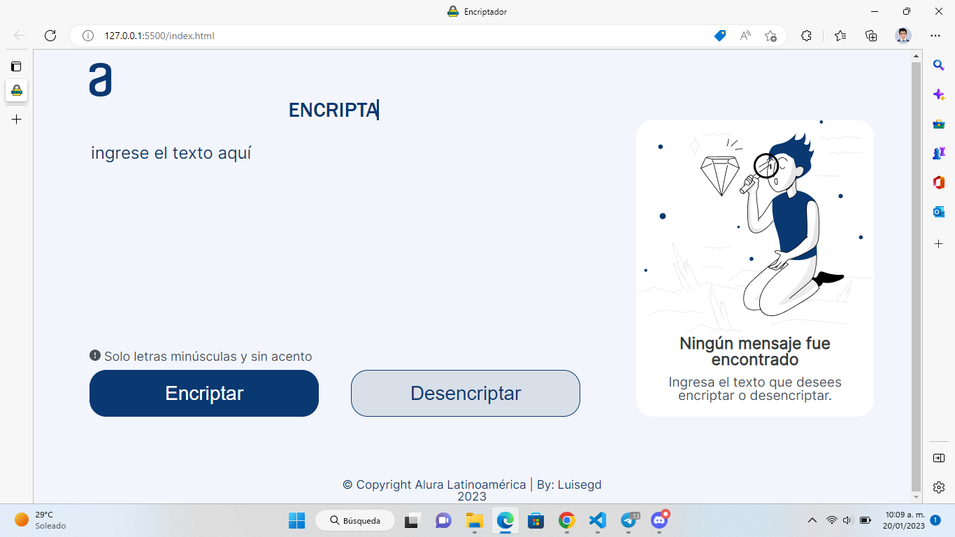 Encriptador funcionando perfectamente si es abierto con vsc en live server