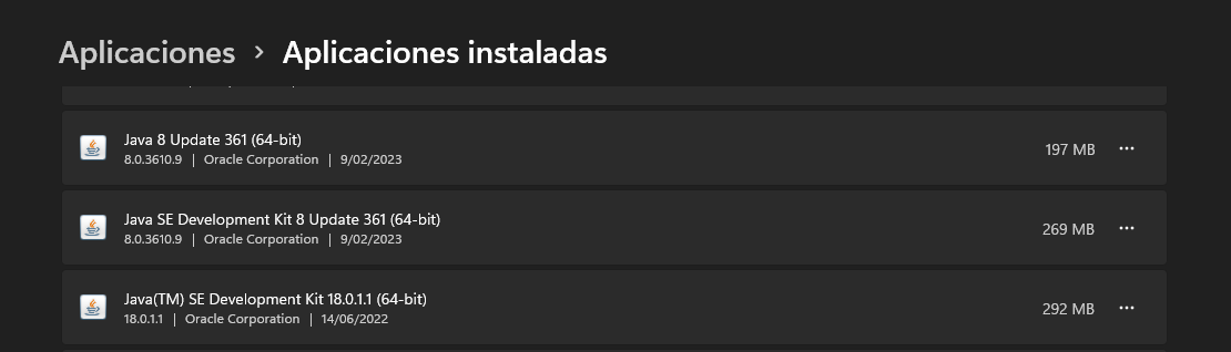 Versiones de Java Instaladas en mi PC Windows