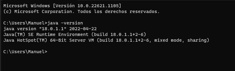 Lo que sale cuando ejecuto el comando "java -version"