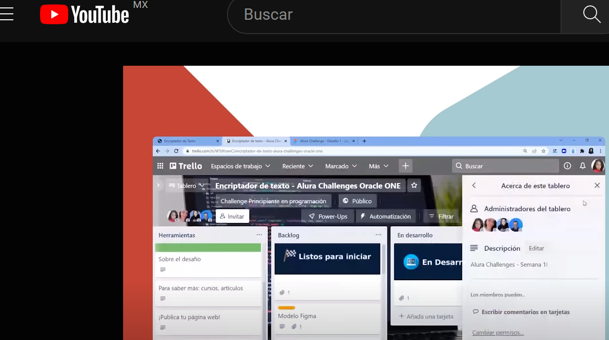 Espacio de trabajo en Trello del 1er. Challenge
