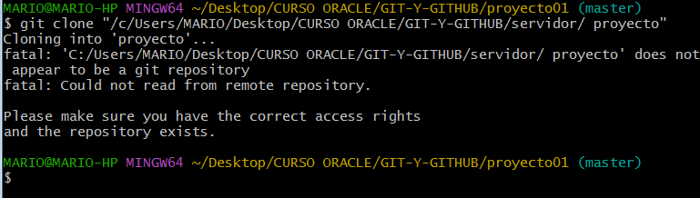 no clona repositorio para el usuario ana del viode