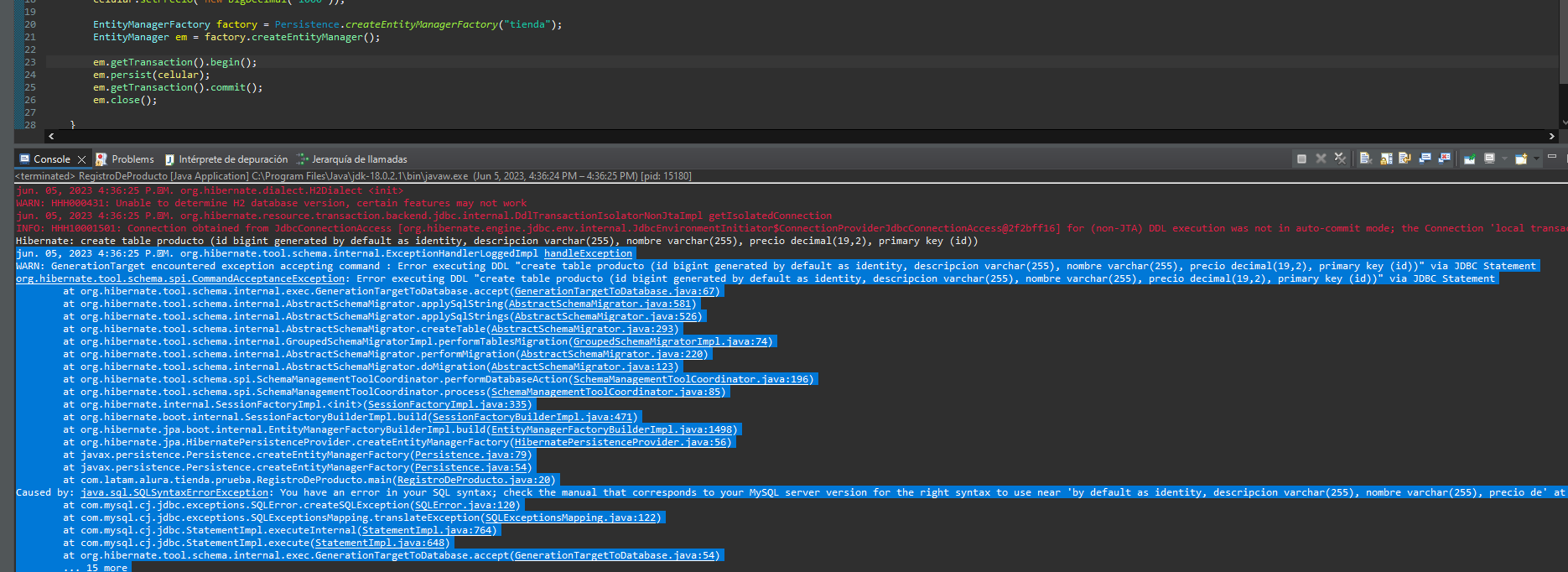 Error al crear la tabla en MySQL