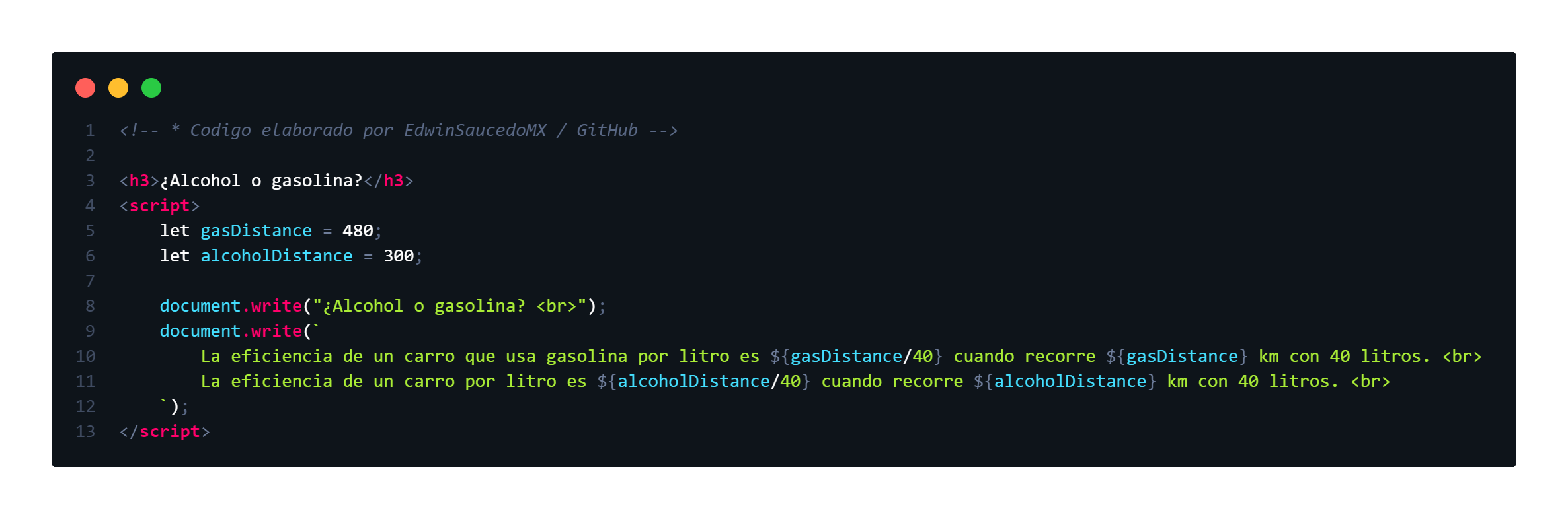 Codigo Ejercicio Alcohol o gasolina por Edwin Saucedo
