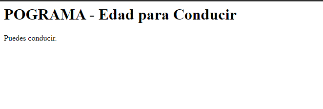 Captura de corrida en el navegador de una de las posiblidades del codigo de Edad para Conducir