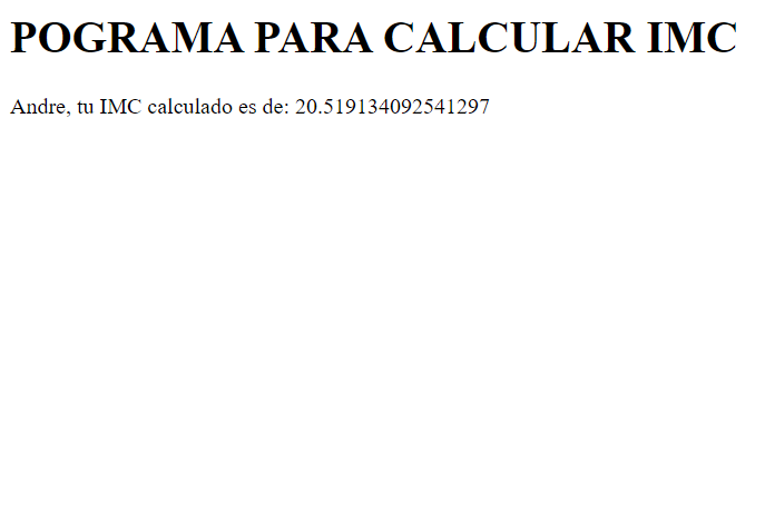 Captura de corrida del codigo para calcular el imc del usuario en el navegador