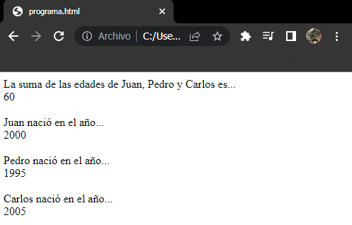 El resultado en el navegador Chrome