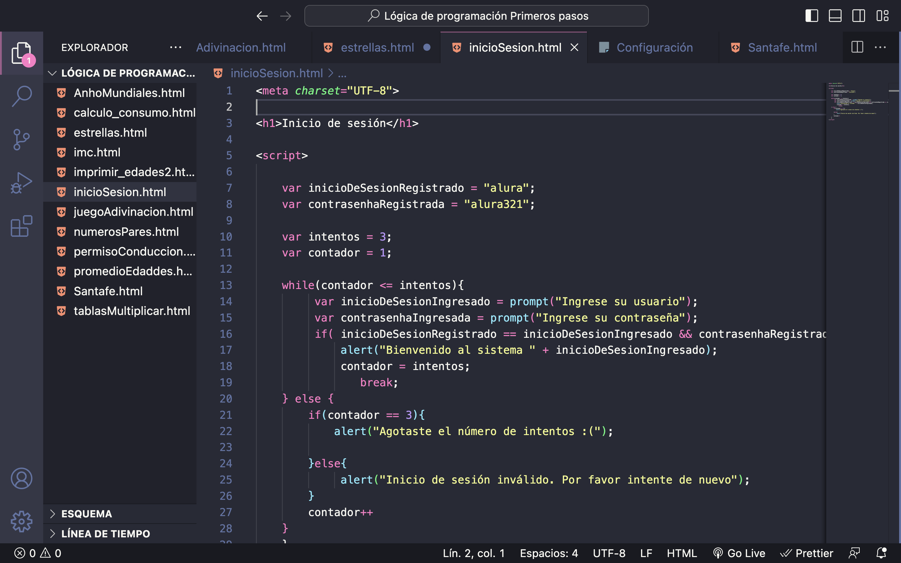 He realizado todas las actividades en Visual Studio Code