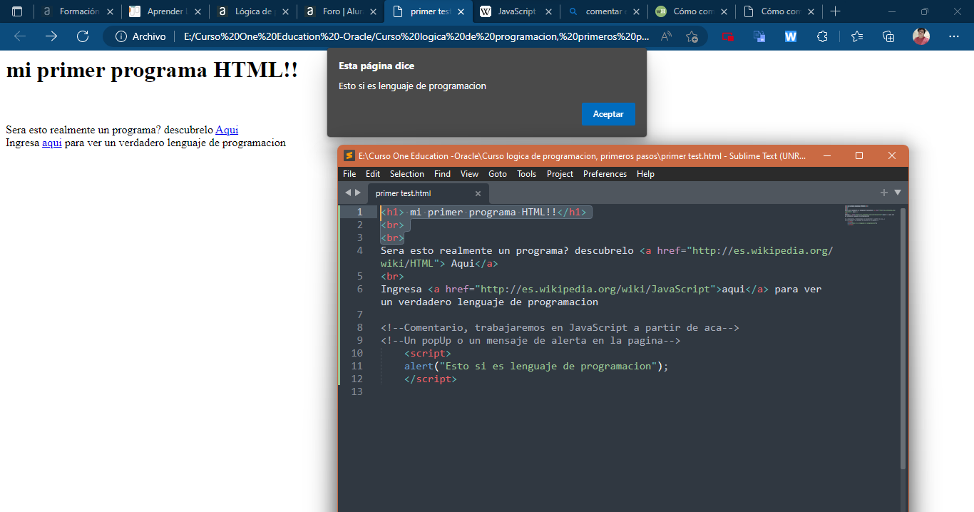 Mi primer programa en html y JS