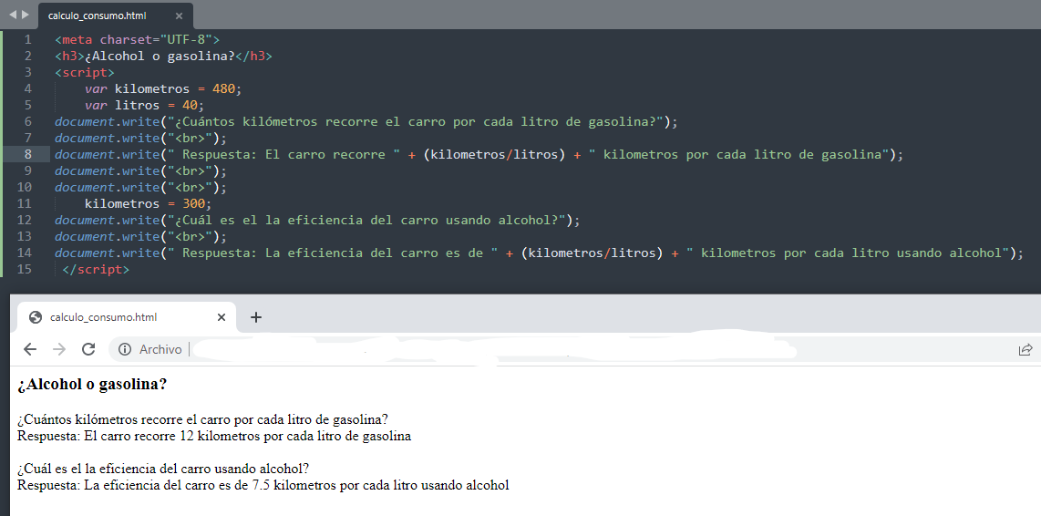 Solución a problema ¿Alcohol o gasolina?