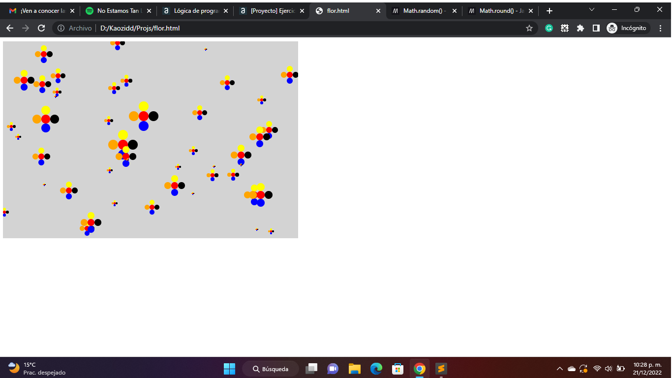 pagina de html y js que genera una cantidad fija de flores en posiciones y de tamaños al azar