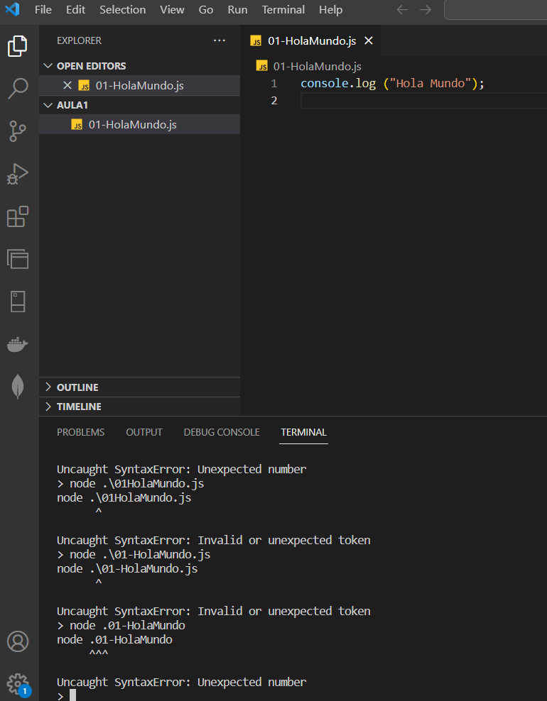 no me ejecuta el codigo de hola Mundo | JavaScript: primeros pasos con el  lenguaje | Alura Latam - Cursos online de tecnologia
