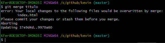 pantalla de git mostrando el resultado de mi git merge