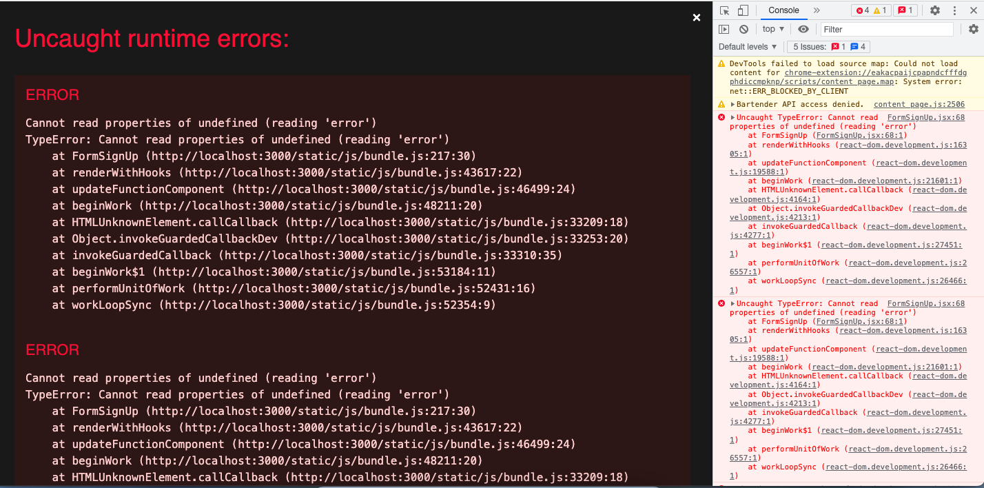 Captura de pantalla del error al ejecutar el código