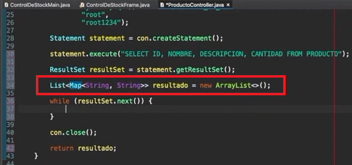 Imagen del código donde se utiliza List en vez de ArrayList