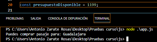 Resultado del programa al ejecutarlo con $1199