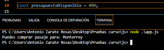 Resultado del programa al ejecutarlo con $499