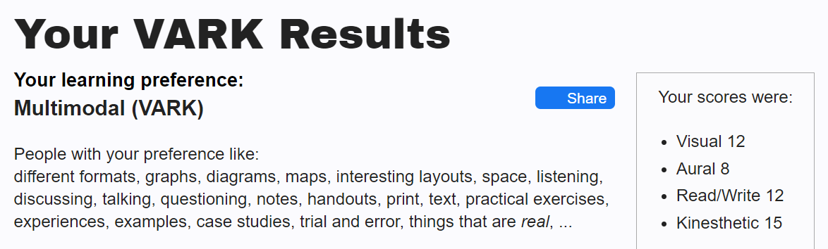 Resultado cuestionario VARK Marian Salazar