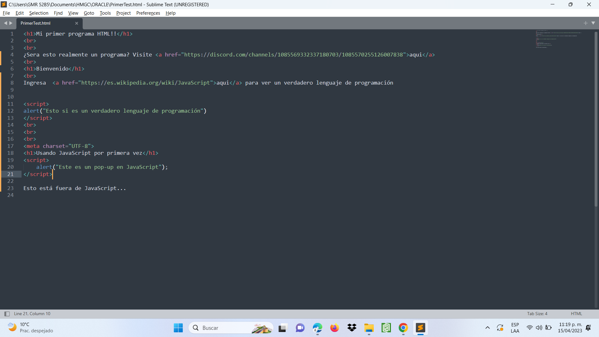 Actividad de Sublime y HTML