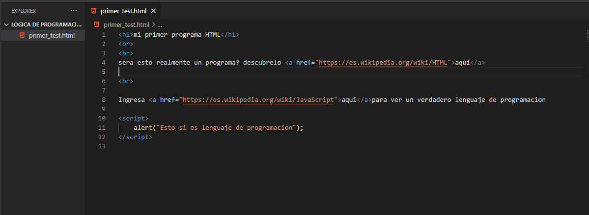 Imagen del primer proyecto de logica de programacion