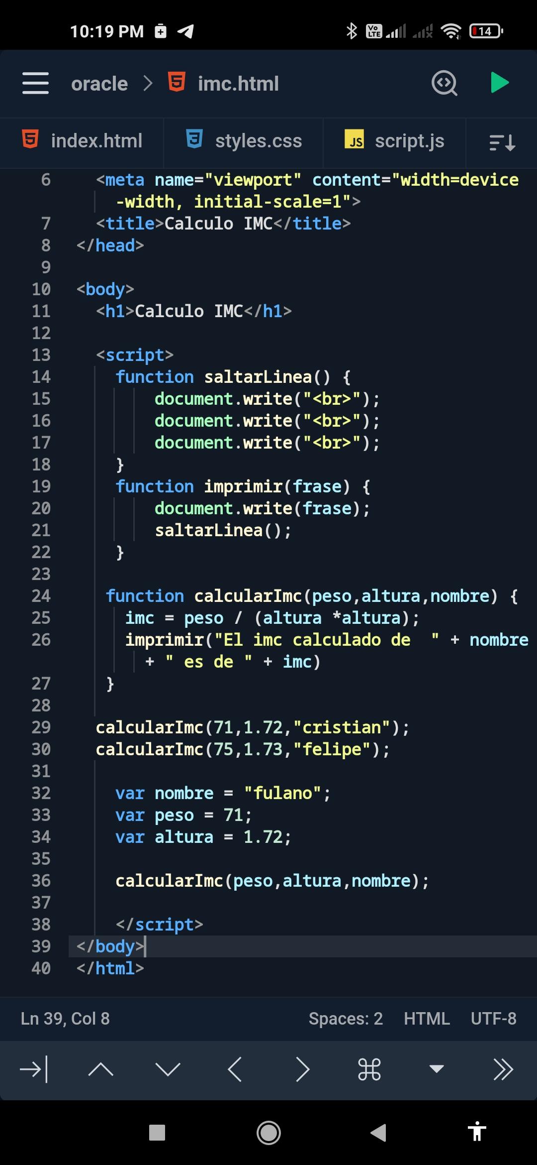 Imc con variables